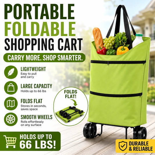 🛒Foldable Shopping Trolley Bag with Wheels, Portable Reusable Grocery Tote
