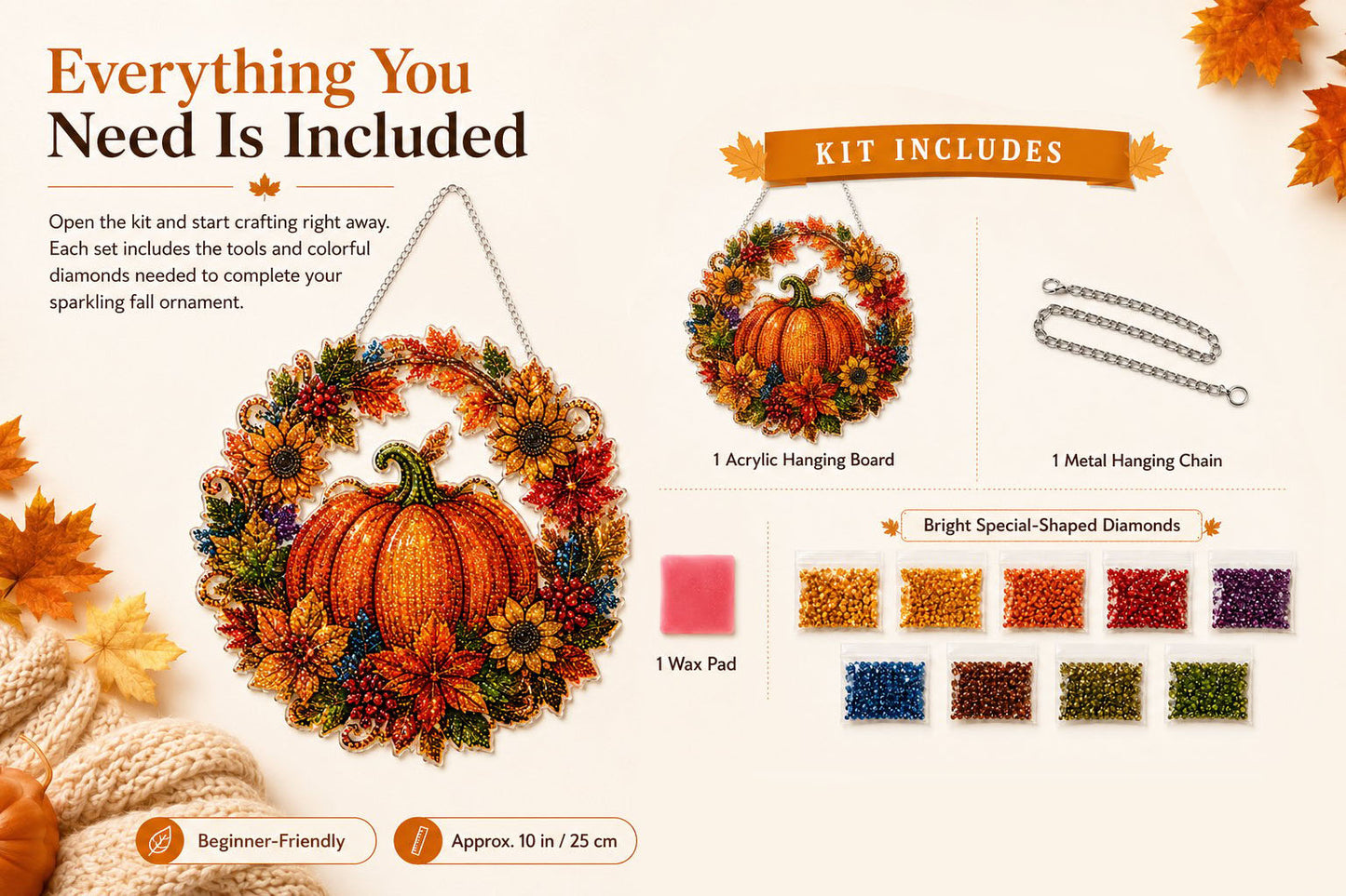 🔥Last Day 49% OFF - 🍂✨Autumn Harvest Pumpkin Diamond Art Hanging Ornament Kit