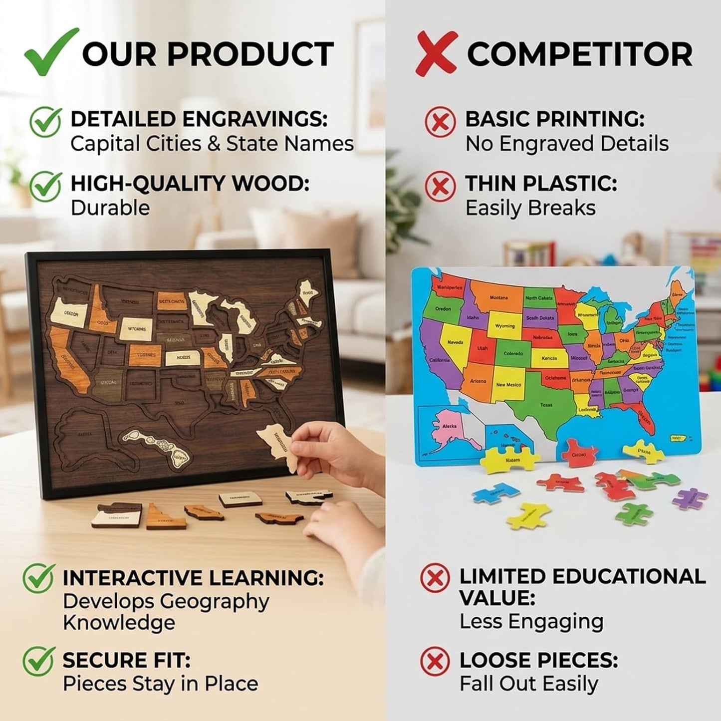 🔥Limited 49% off - USA Wooden Travel Map Puzzle for Adventure Lovers